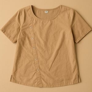 COMFORTABLE XL Tan Brown Asymmetrical Button Scrub Top Medical Uniform Shirt 🏨